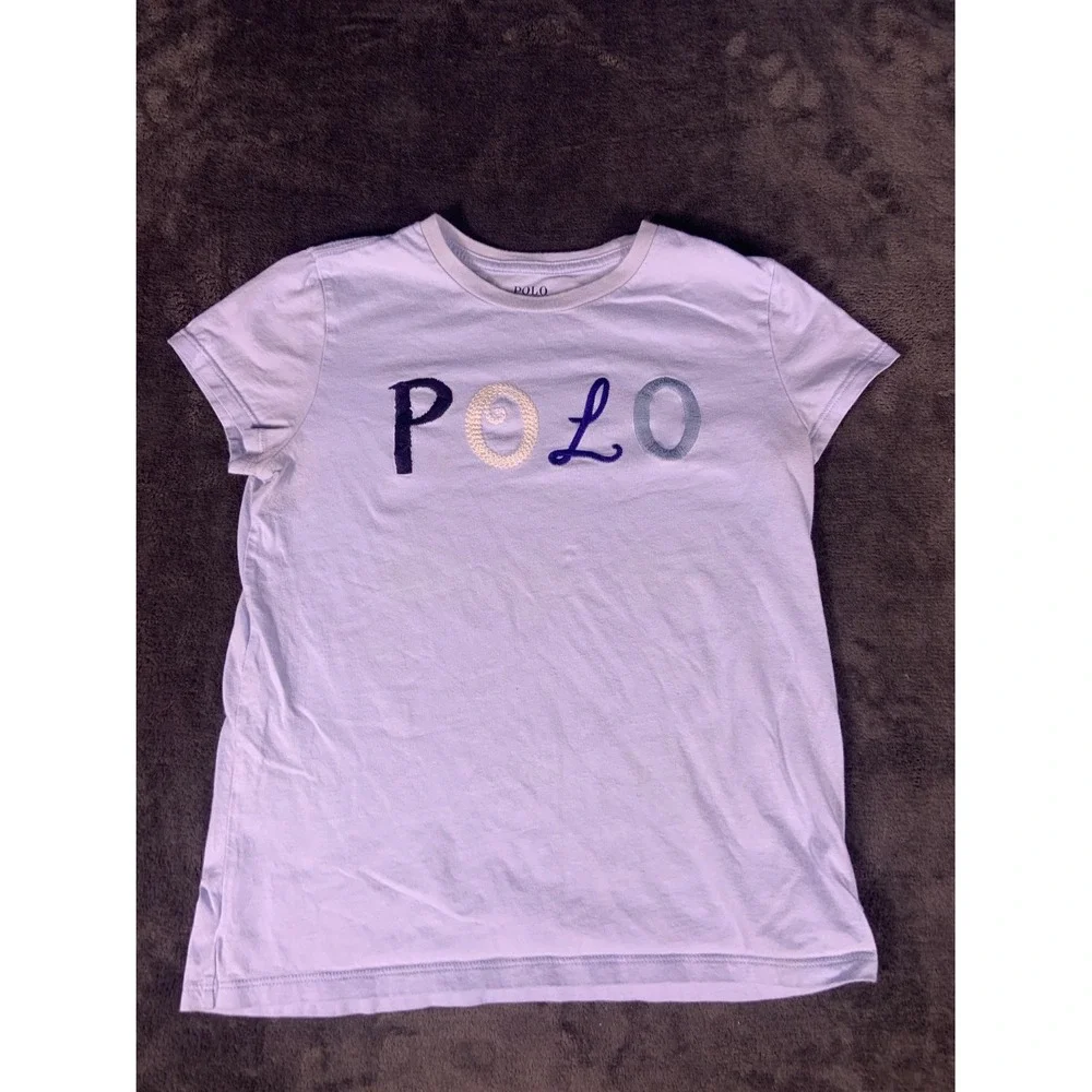 Polo Ralph Lauren Big Girls Script Graphic Tee T-Shirt L Blue